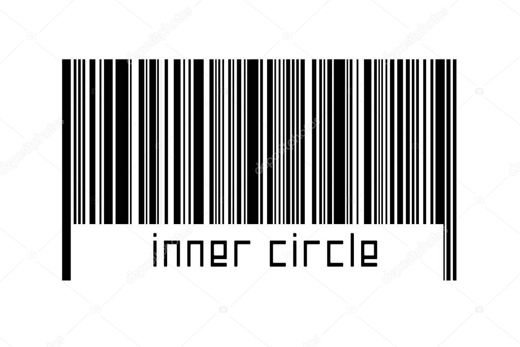 Barcode on white background with inscription inner circle below. Concept of trading and globalization