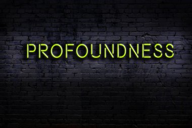 Tuğla duvara karşı derin yazıtlı neon tabela. Gece görünümü