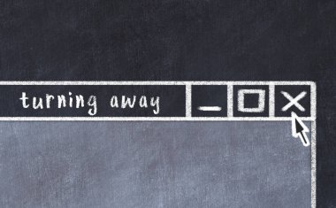 Tarayıcı penceresi kapatılıyor ve başlık çevriliyor. Tebeşir çizimi. Sorunlarla başa çıkma kavramı