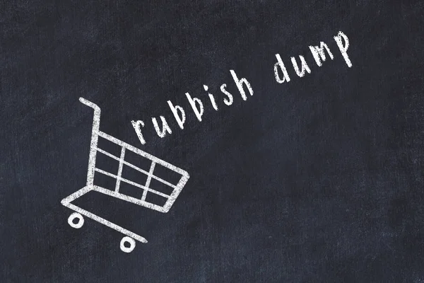 Chalk Drawing Shopping Cart Word Rubbish Dump Black Chalboard Concept — Stock Photo, Image