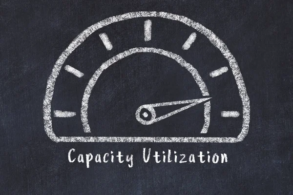 Chalk sketch of speedometer with high value and iscription Capacity Utilization. Concept of high KPI.