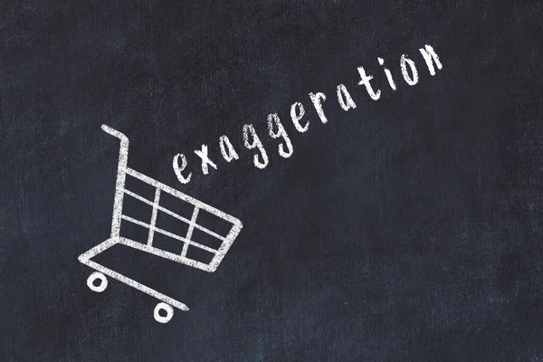 Chalk Drawing Shopping Cart Word Exaggeration Black Chalboard Concept Globalization — Stock Photo, Image