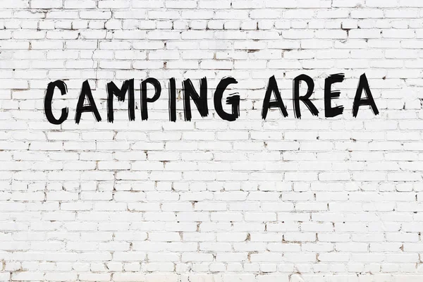 Inscription Camping Area Written Black Paint White Brick Wall — Stock fotografie