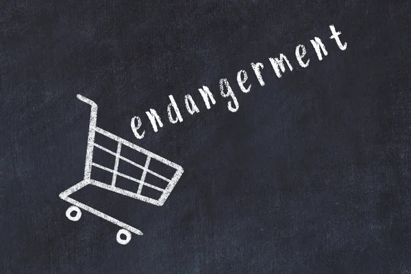 Chalk Drawing Shopping Cart Word Endangerment Black Chalboard Concept Globalization — Stock Photo, Image