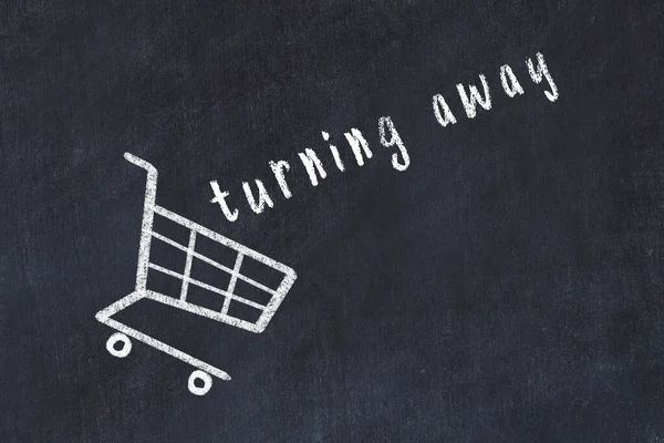 Chalk Drawing Shopping Cart Word Turning Away Black Chalboard Concept — Stock Photo, Image