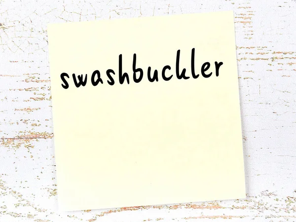 Concepto Recordatorio Sobre Swashbuckler Hoja Adhesiva Amarilla Papel Sobre Pared — Foto de Stock