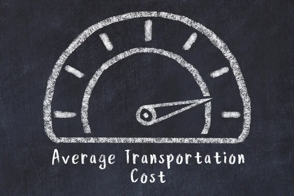 Chalk sketch of speedometer with high value and iscription Average Transportation Cost. Concept of high KPI.