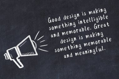 Bilge motivasyonel yazıtlı siyah karatahtaya hoparlör çizimi