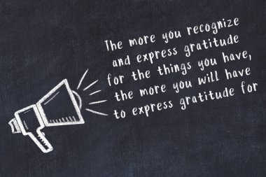 Bilge motivasyonel yazıtlı siyah karatahtaya hoparlör çizimi