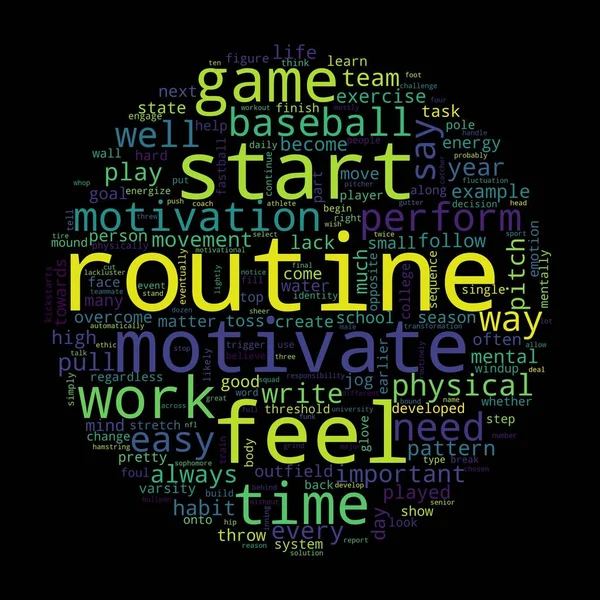 Word tag cloud on black background. Concept of routine.