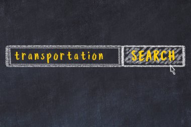 Siyah karatahtaya arama motoru çiziliyor. Ulaşım arayışı kavramı