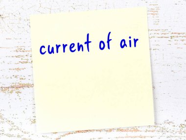 Hava akımını hatırlatma kavramı. Tahta duvarda üzerinde yazı olan sarı yapışkan kağıt.