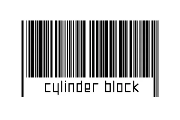 Ψηφιοποίηση Έννοια Barcode Μαύρο Οριζόντιες Γραμμές Επιγραφή Μπλοκ Κυλίνδρων Παρακάτω — Φωτογραφία Αρχείου
