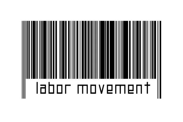 白色背景条形码 下面印有劳工运动字样 贸易和全球化的概念 — 图库照片
