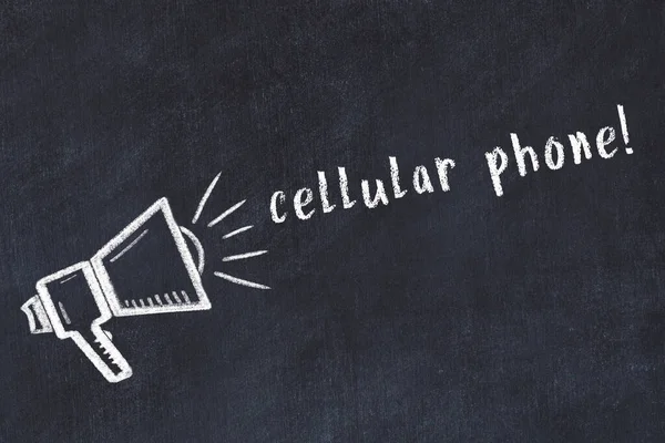 Black Chalkboard Drawing Loudspeaker Inscription Cellular Phone — Stock Photo, Image