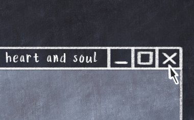 Tarayıcı penceresinin sayfa başlığı yazıt kalp ve ruh ile kapatılmasının tebeşir çizimi  