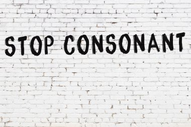Yazılı beyaz tuğla duvar siyah boyayla yazılmış sessiz harfleri durdur