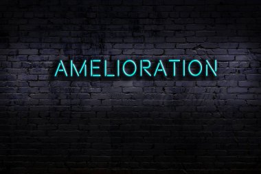 Duvara yazı yazdırılmış neon tabela. Gece görünümü