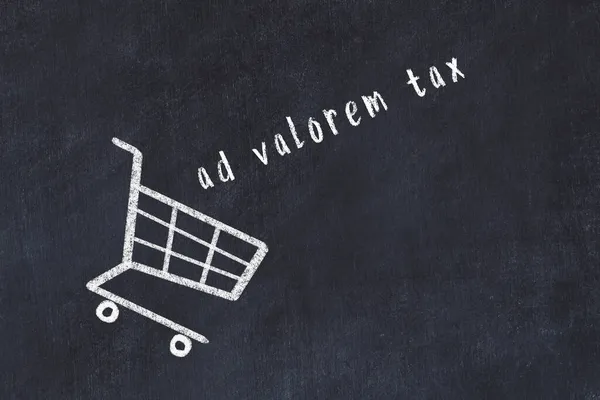 Chalk Drawing Shopping Cart Word Valorem Tax Black Chalboard Concept — Stock Photo, Image