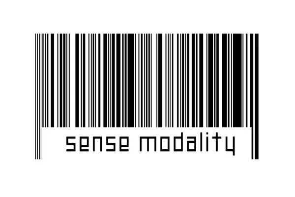 Barcode Witte Achtergrond Met Inscriptie Gevoel Modaliteit Hieronder Begrip Handel — Stockfoto