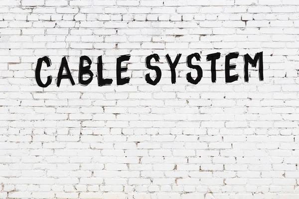 Sistem Cablu Inscripție Scris Vopsea Neagră Perete Cărămidă Albă — Fotografie, imagine de stoc