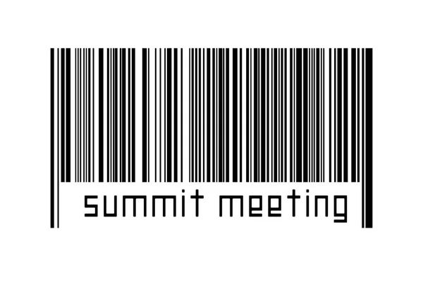Barcode on white background with inscription summit meeting below. Concept of trading and globalization
