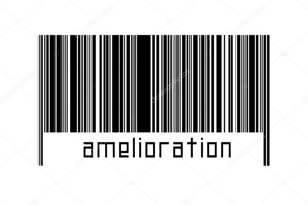 Digitalization concept. Barcode of black horizontal lines with inscription amelioration below.