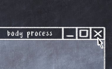 Tarayıcı penceresini sayfa başlığı yazdırma gövdesi işlemiyle kapatmanın tebeşir çizimi  