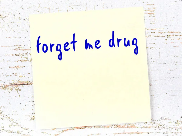 Conceito Lembrete Sobre Esquecer Minha Droga Folha Papel Pegajosa Amarela — Fotografia de Stock