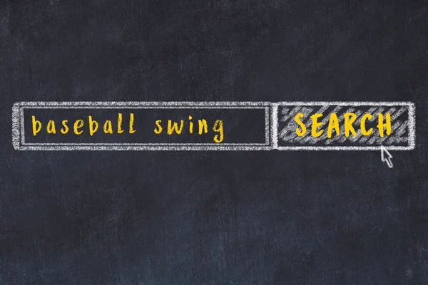 野球のスイングを探しての概念 検索エンジンのチョーク図面と木製の黒板に碑文 — ストック写真