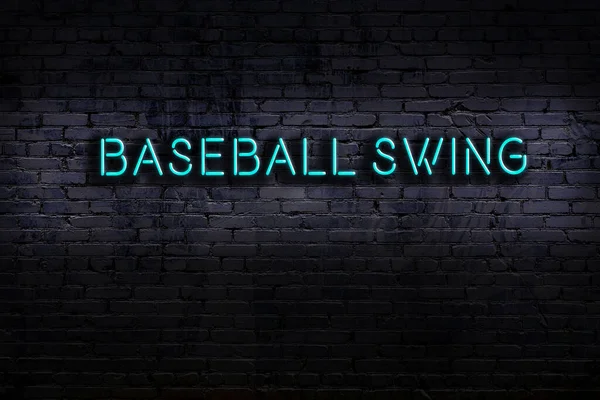 Neon Znak Napisem Baseball Huśtawka Ścianie Cegły Widok Nocy — Zdjęcie stockowe