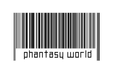 Beyaz arka planda barkod ve aşağıda yazıtlar olan fantazi dünyası. Ticaret ve küreselleşme kavramı