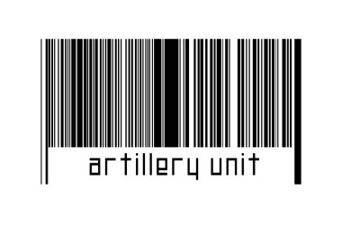 Beyaz arka planda barkod ve aşağıda da yazıt topçu birliği var. Ticaret ve küreselleşme kavramı