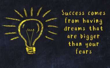 Bir karatahtaya ve bir ampul çizimine elle yazılmış akıllı bir alıntı.