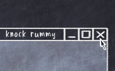 Closing browser window with caption knock rummy. Chalk drawing. Concept of dealing with trouble