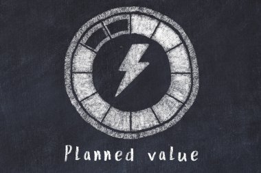 Chalk drawing of low energy indicatior. KPI concept, high Planned value.