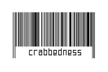 Barcode on white background with inscription crabbedness below. Concept of trading and globalization