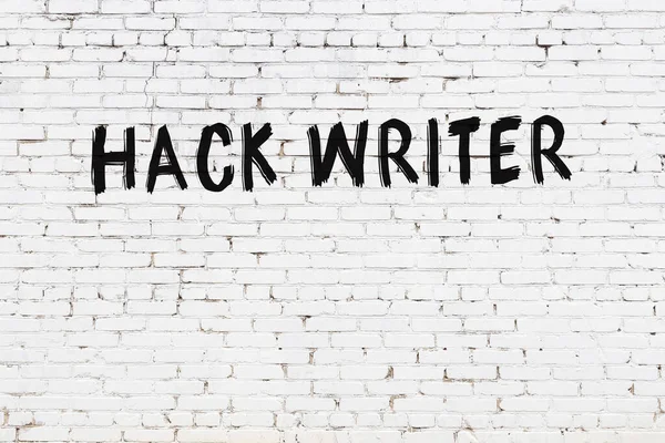 White Brick Wall Inscription Hack Writer Handwritten Black Paint — Fotografia de Stock