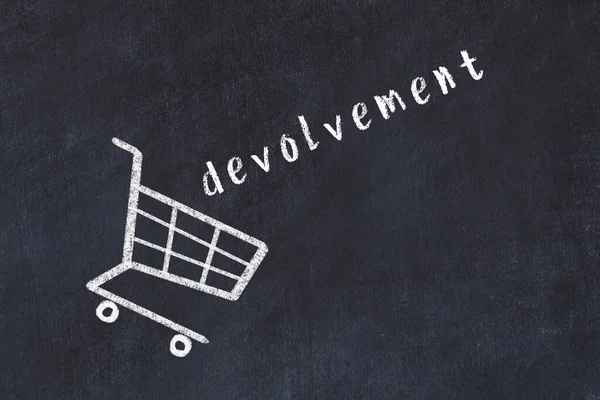 Chalk Drawing Shopping Cart Word Devolvement Black Chalboard Concept Globalization — Stockfoto