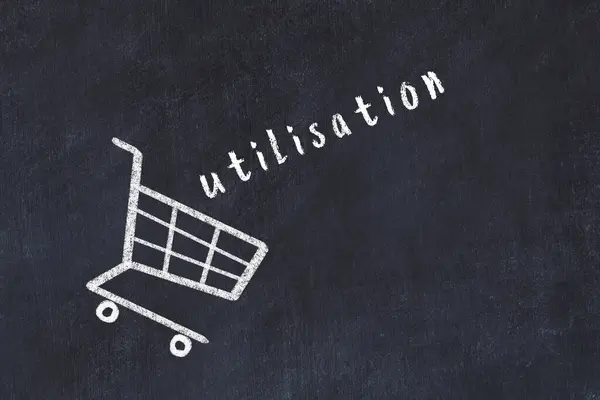 Chalk Drawing Shopping Cart Word Utilisation Black Chalboard Concept Globalization — Stockfoto