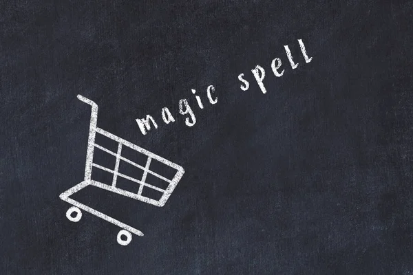 Chalk Drawing Shopping Cart Word Magic Spell Black Chalboard Concept — ストック写真