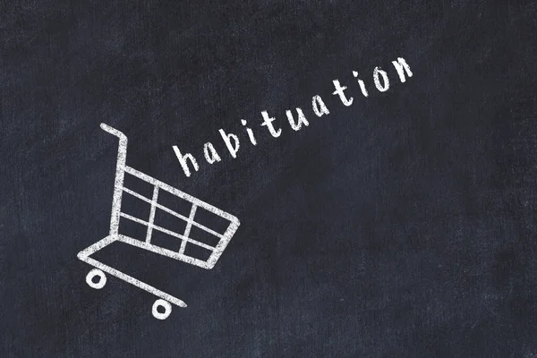 Chalk Drawing Shopping Cart Word Habituation Black Chalboard Concept Globalization — Stock Photo, Image