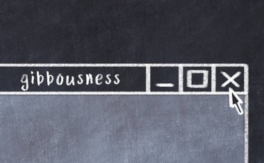 Tarayıcı penceresini başlık gibbousness ile kapatılıyor. Tebeşir çizimi. Sorunlarla başa çıkma kavramı