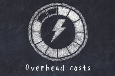 Chalk drawing of low energy indicatior. KPI concept, high Overhead costs.