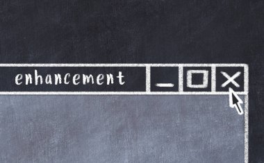 Closing browser window with caption enhancement. Chalk drawing. Concept of dealing with trouble