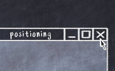 Chalk sketch of closing browser window with page header inscription positioning  