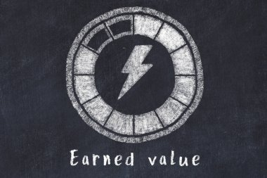Chalk drawing of low energy indicatior. KPI concept, high Earned value.