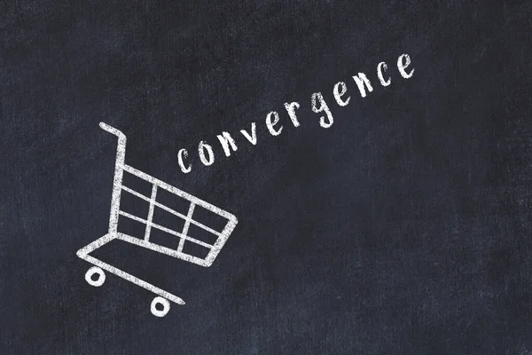 Chalk Drawing Shopping Cart Word Convergence Black Chalboard Concept Globalization — Stockfoto