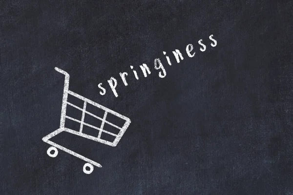 Chalk Drawing Shopping Cart Word Springiness Black Chalboard Concept Globalization — Foto Stock