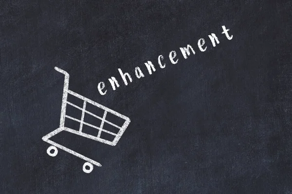 Chalk Drawing Shopping Cart Word Enhancement Black Chalboard Concept Globalization — Stockfoto
